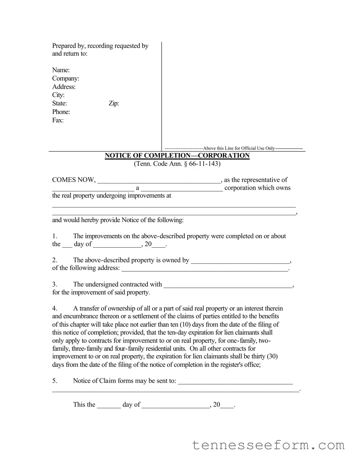 Get Notice Completion Tennessee Template in PDF