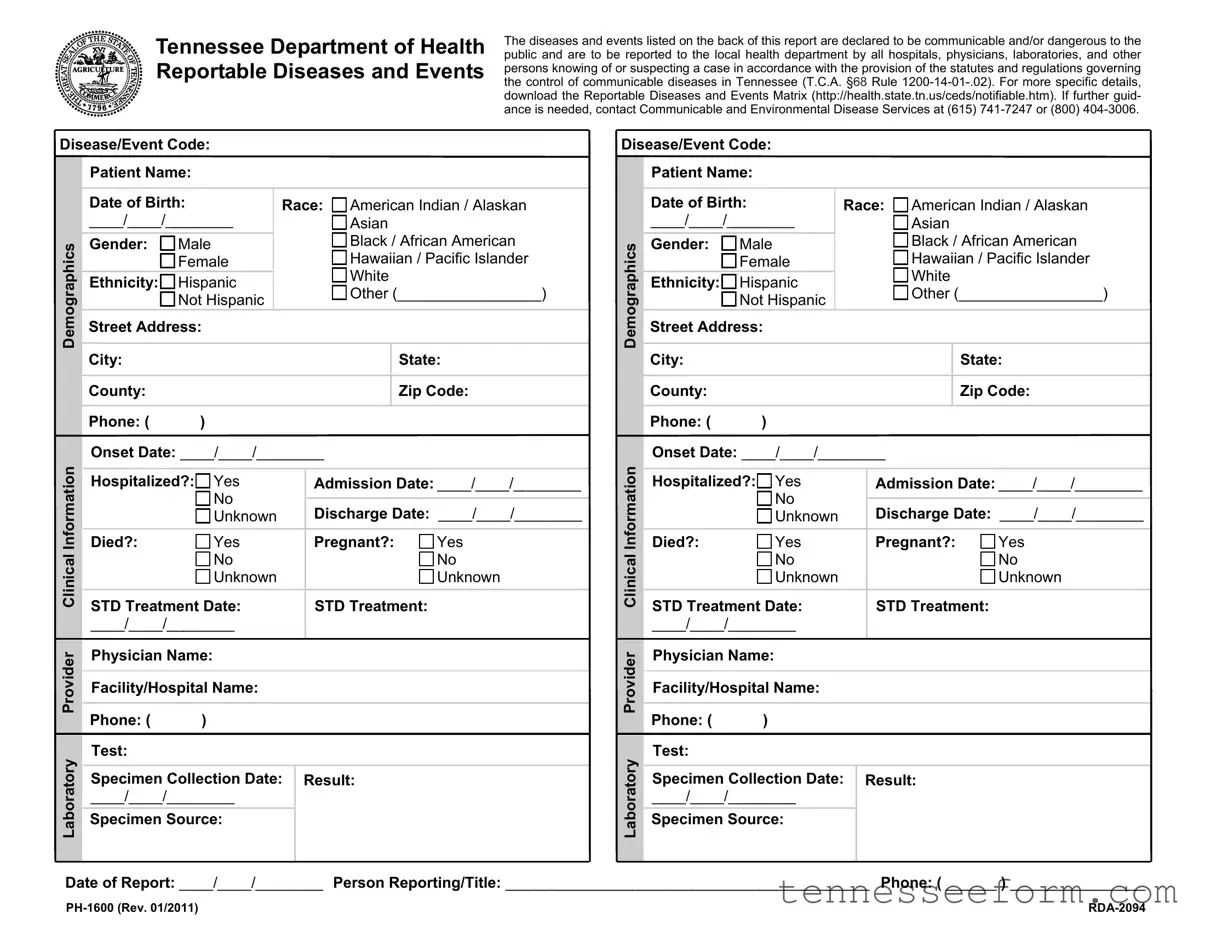 Get Ph1600 Tennessee Template in PDF
