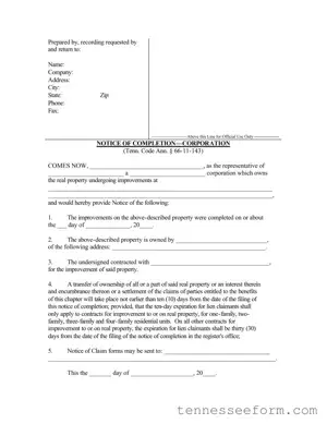 Get Notice Completion Tennessee Template in PDF