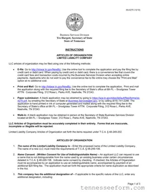Get Tennessee Articles Organization Template in PDF