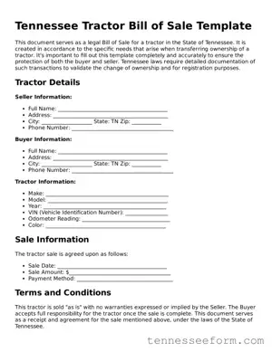 Tennessee Tractor Bill of Sale Document
