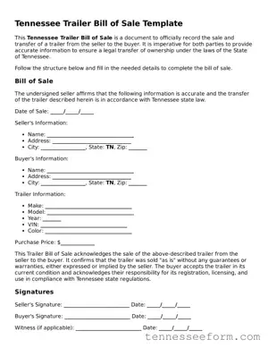 Tennessee Trailer Bill of Sale Document