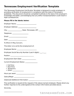 Tennessee Employment Verification Document