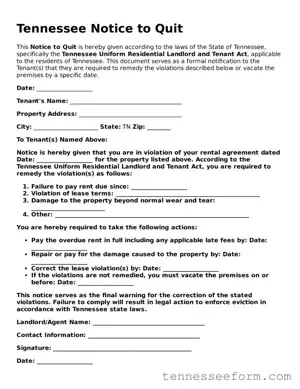 Tennessee Notice to Quit Document