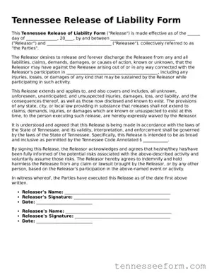 Tennessee Release of Liability Document