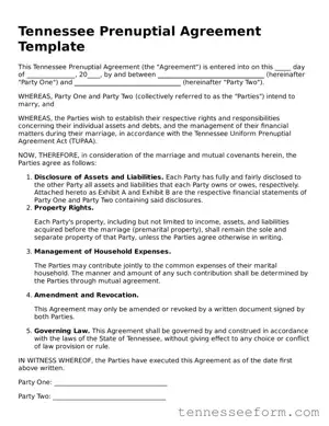 Tennessee Prenuptial Agreement Document