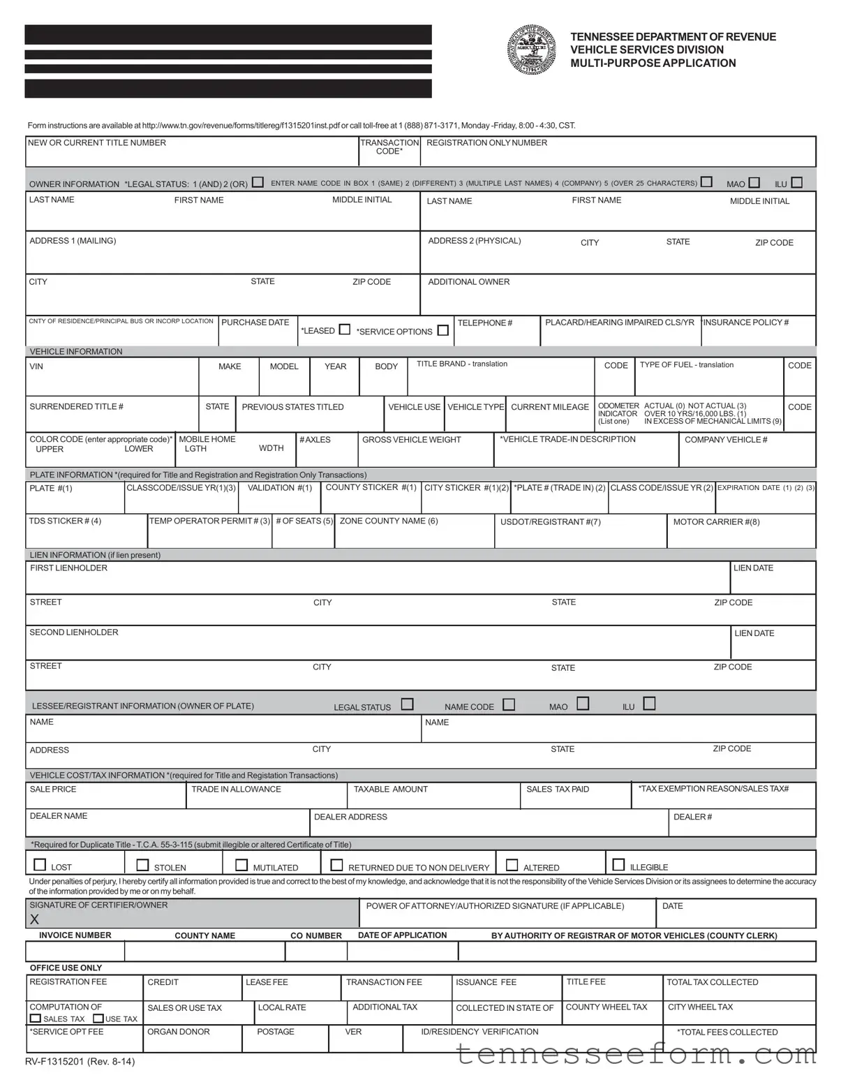 Get Tennessee Application Template in PDF