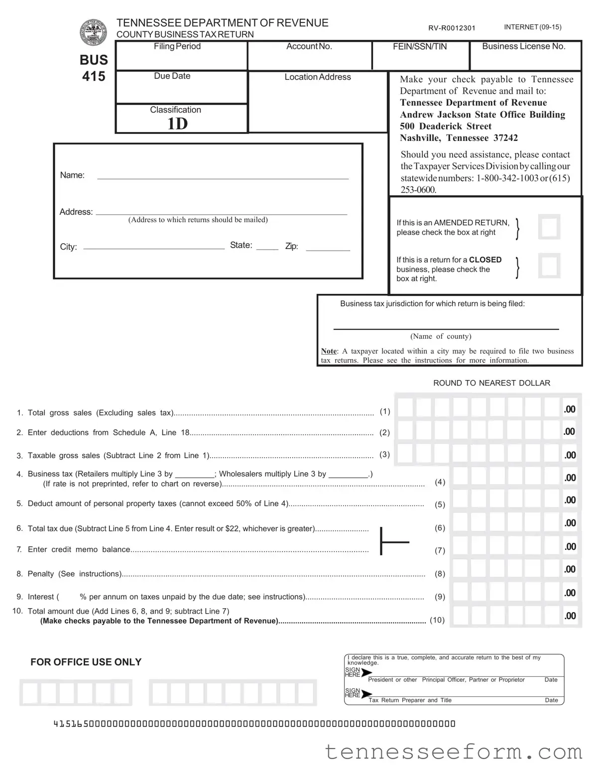 Get Tennessee Bus 415 Template in PDF