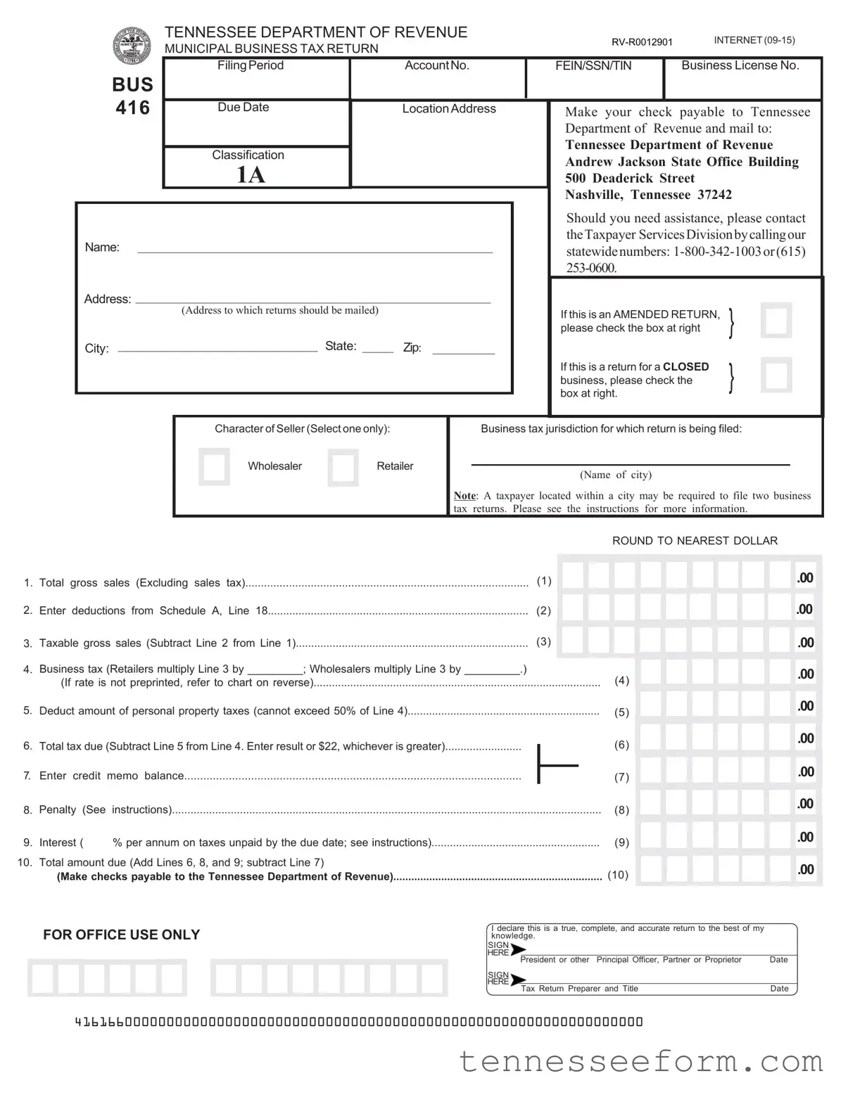 Get Tennessee Bus 416 Template in PDF
