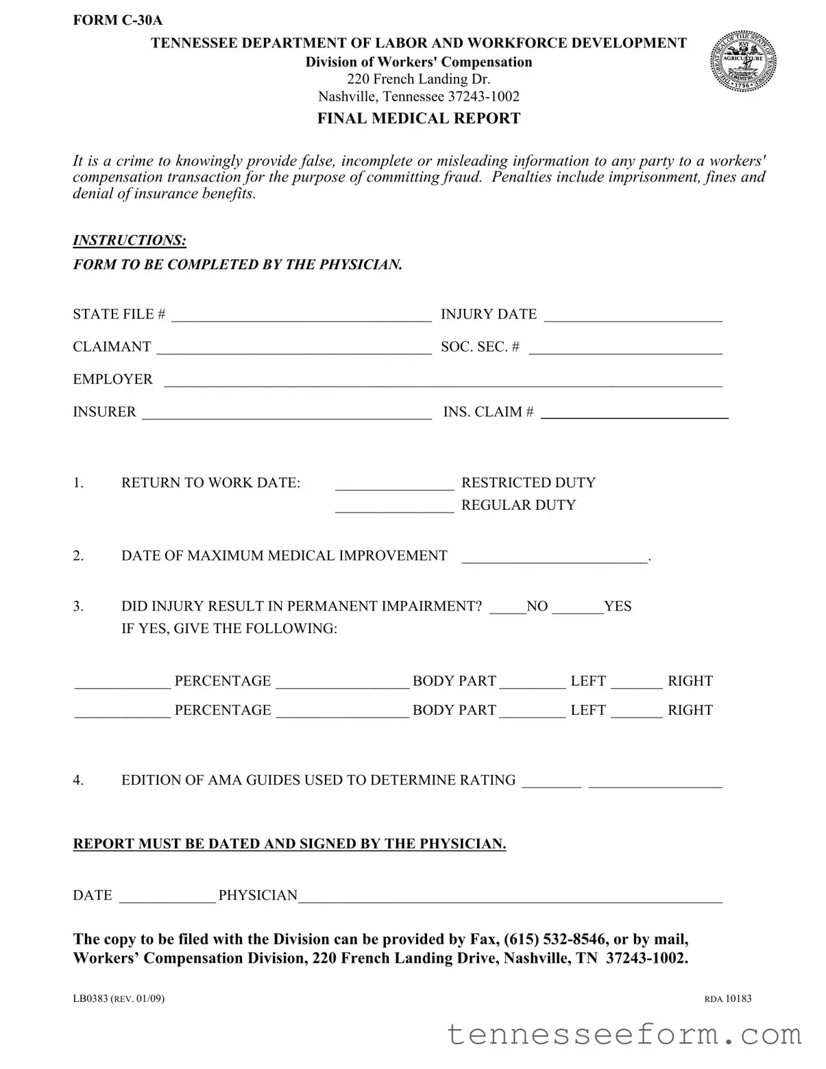 Get Tennessee C 30A Template in PDF