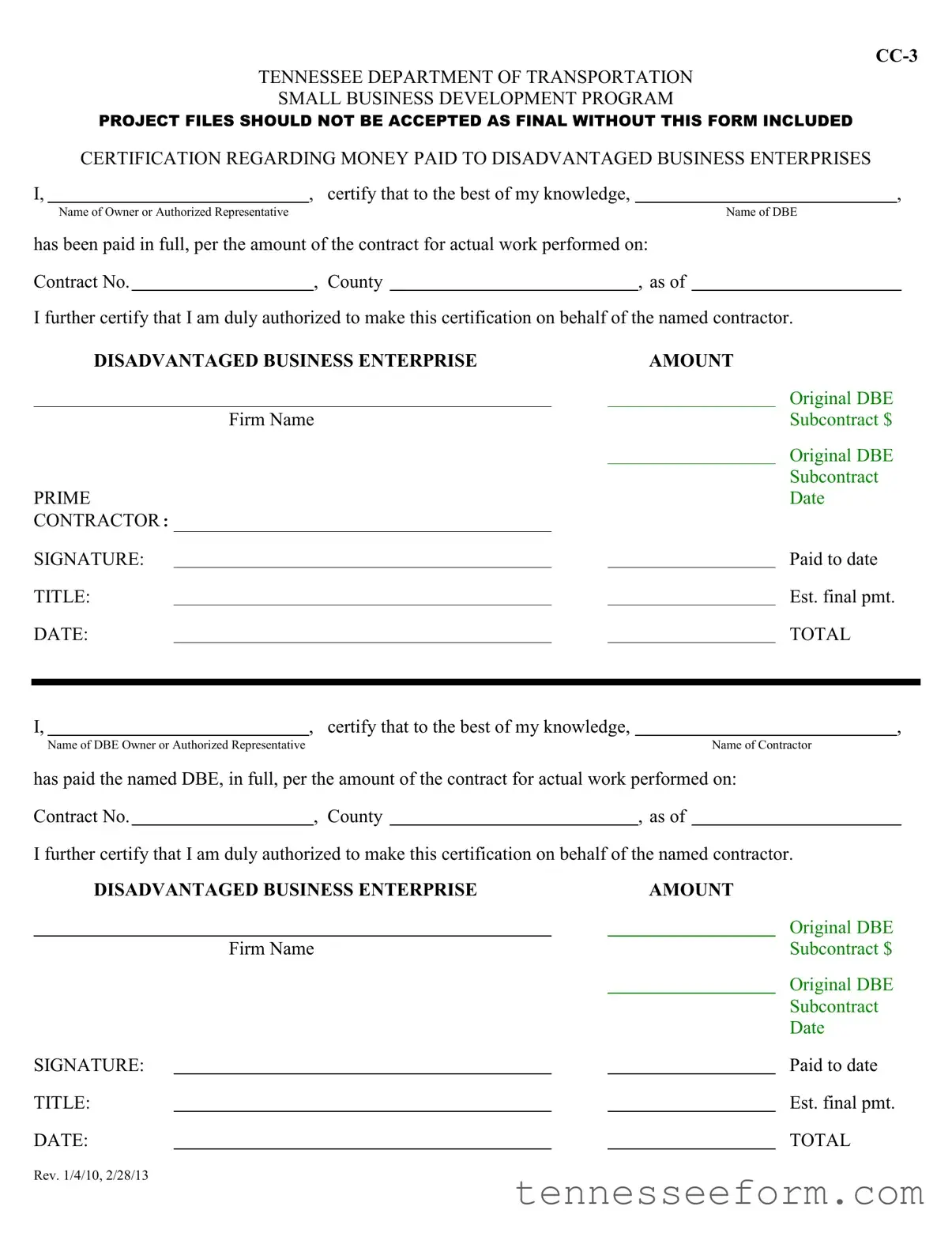 Get Tennessee Cc 3 Template in PDF
