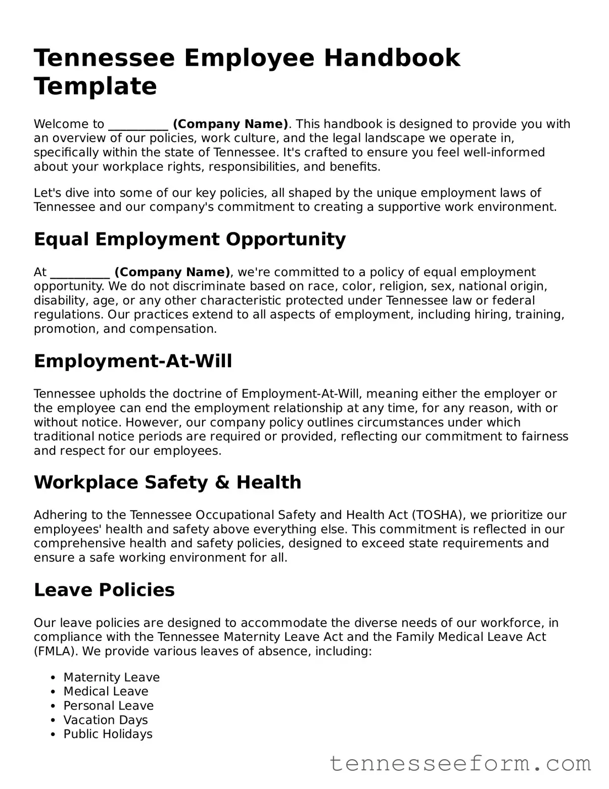 Tennessee Employee Handbook Document