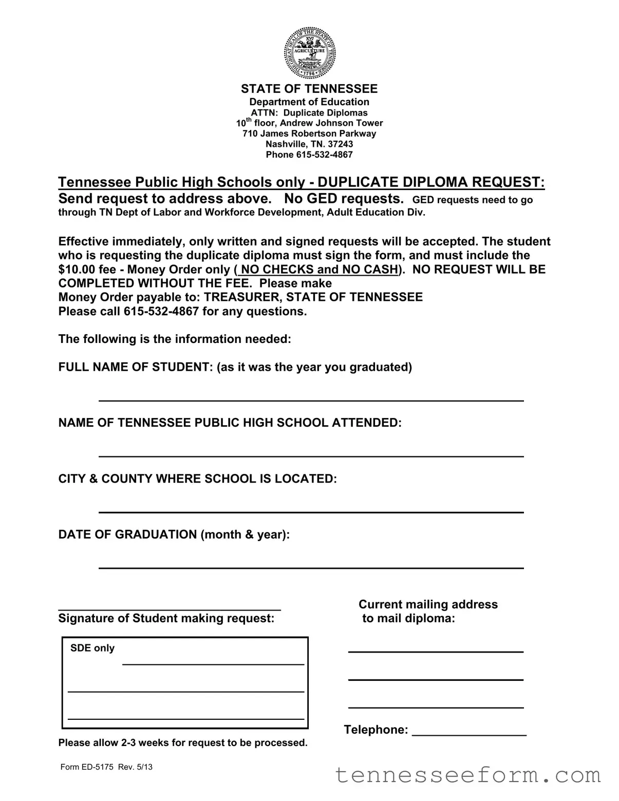 Get Tennessee Diploma Template in PDF