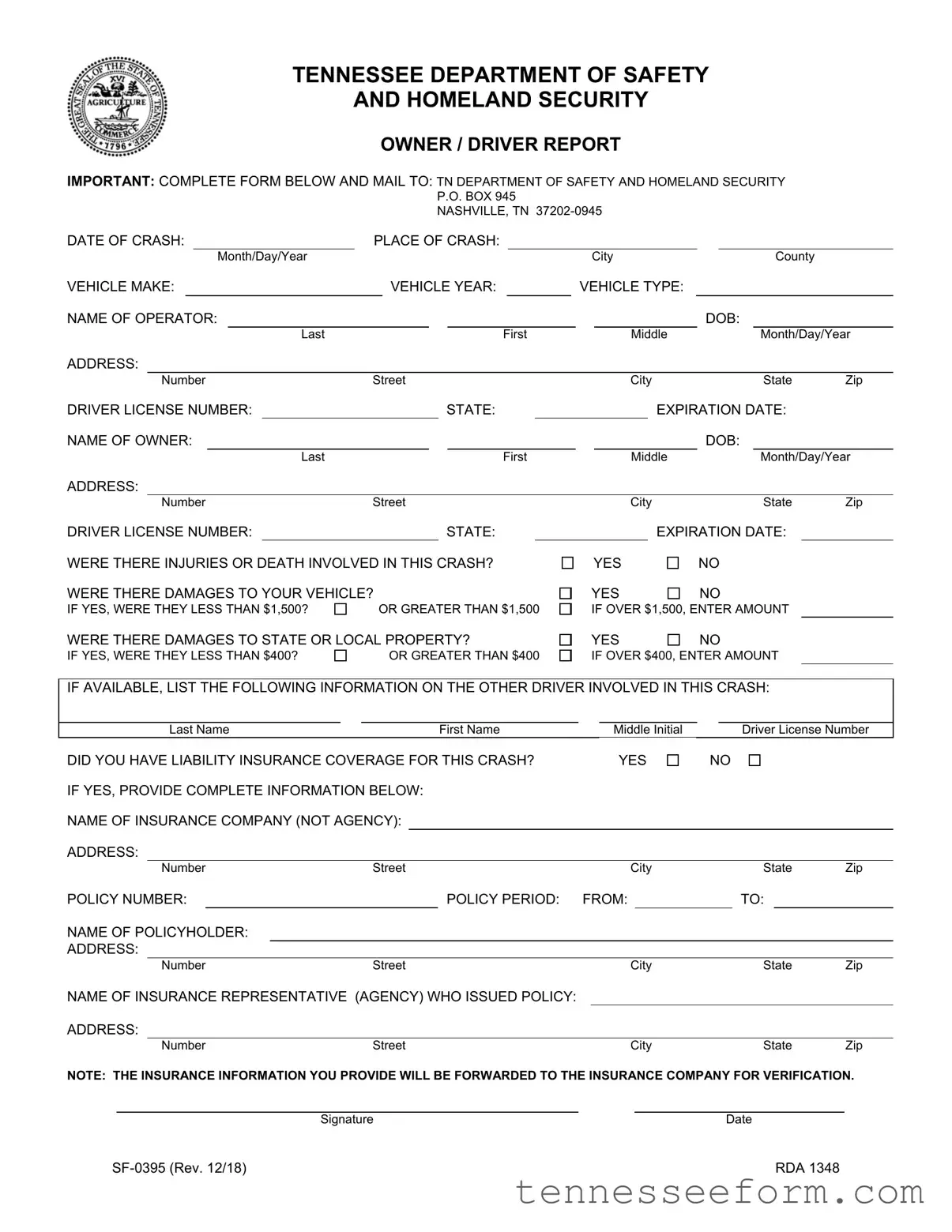 Get Tennessee Driver Template in PDF