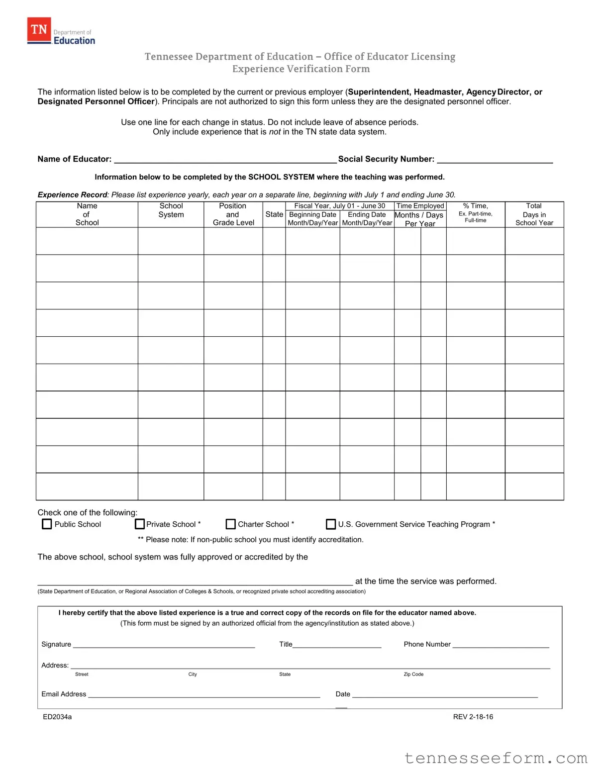 Get Tennessee Ed2034A Template in PDF