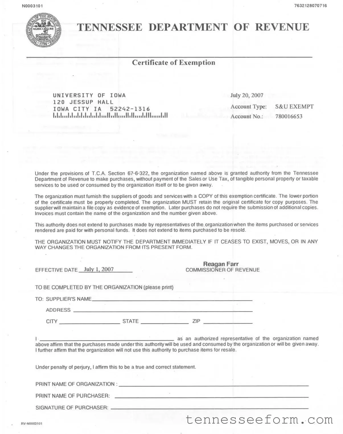 Get Tennessee Exemption Certificate Template in PDF