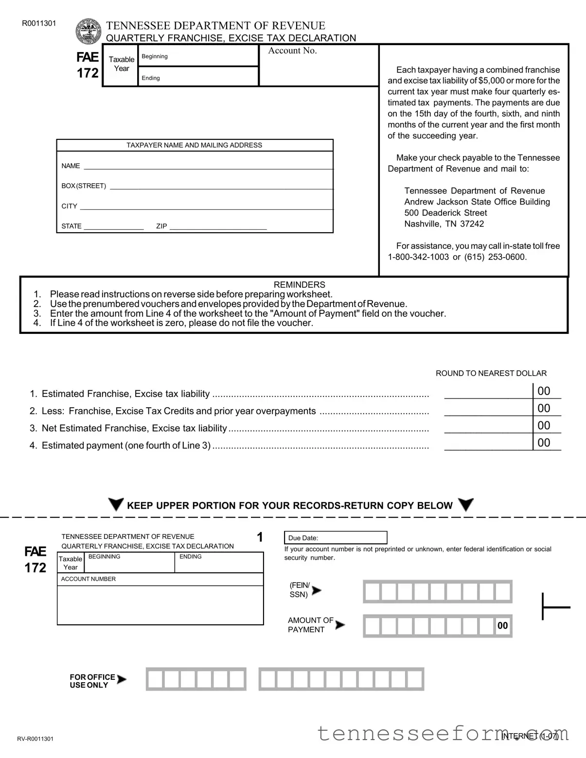 Get Tennessee Fae 172 Template in PDF