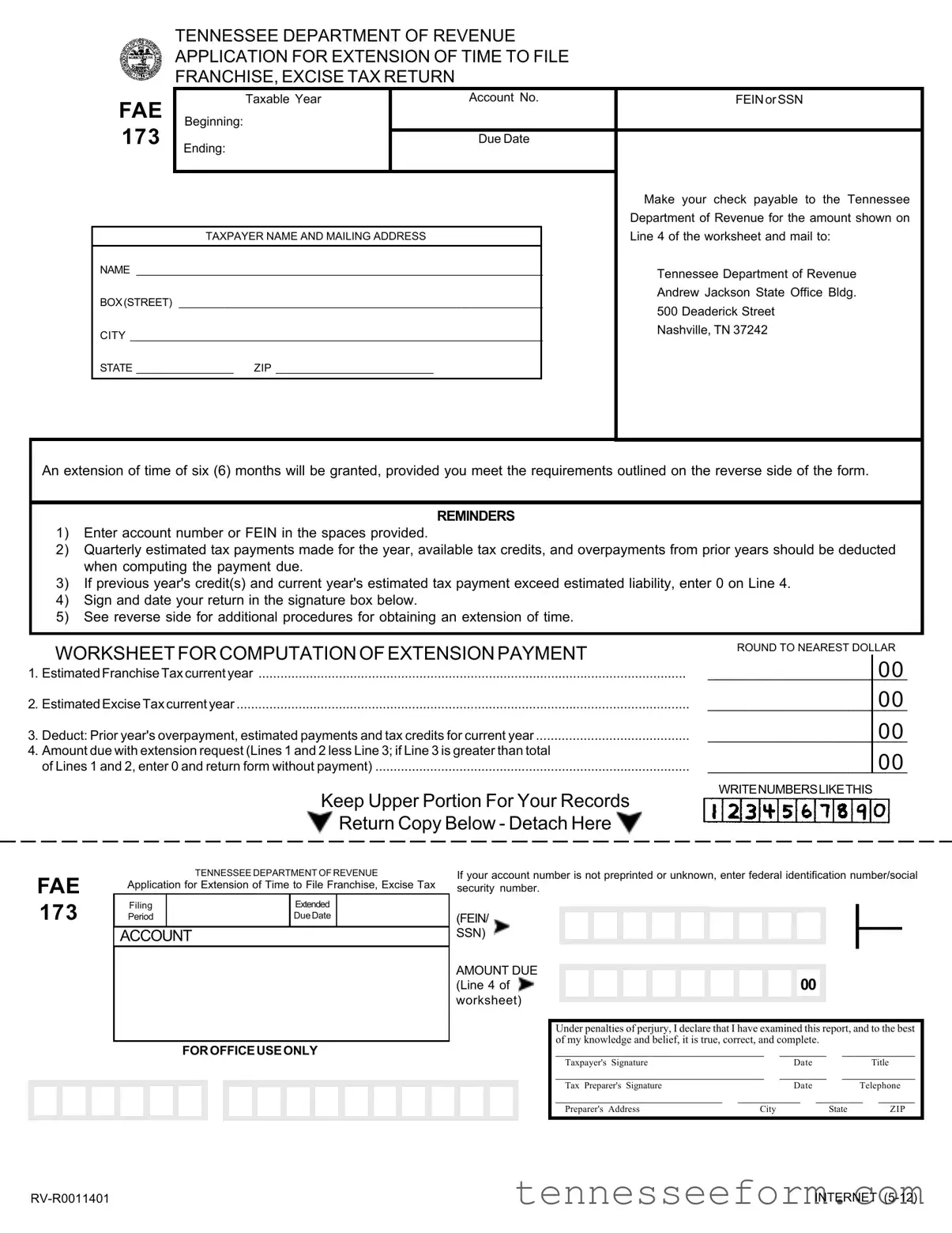 Get Tennessee Fae 173 Template in PDF