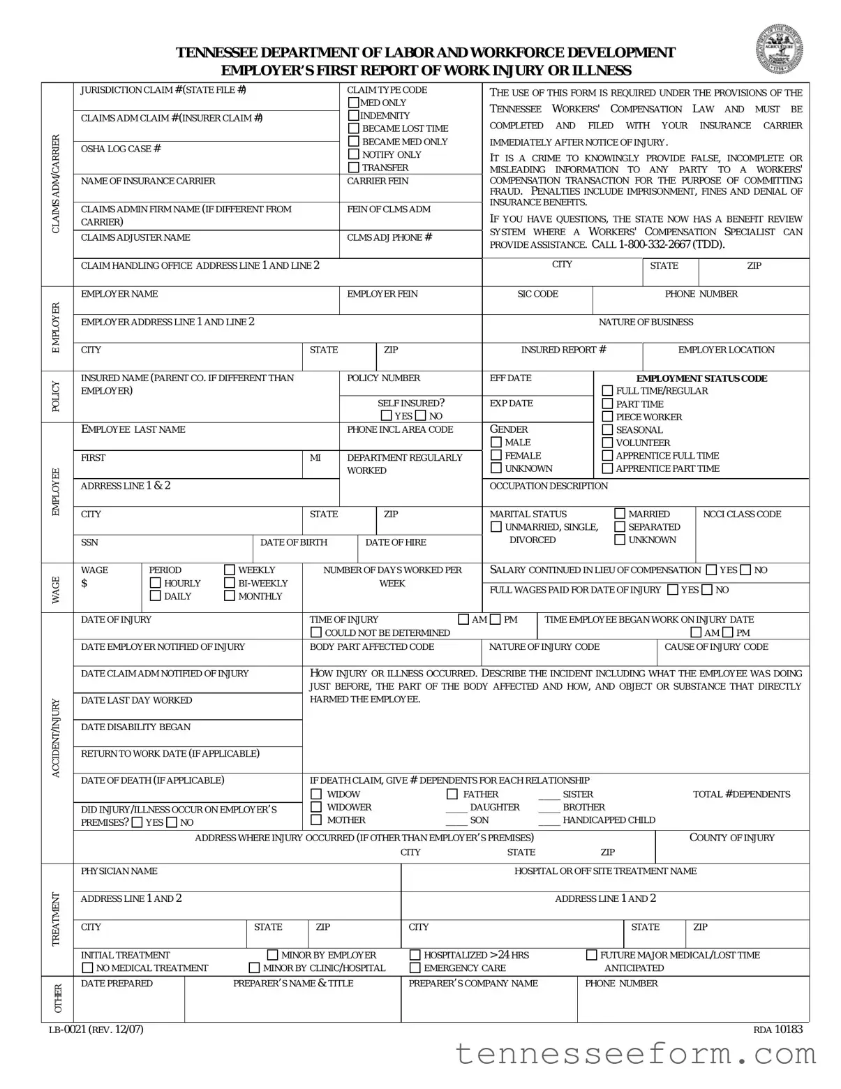 Get Tennessee First Report Template in PDF