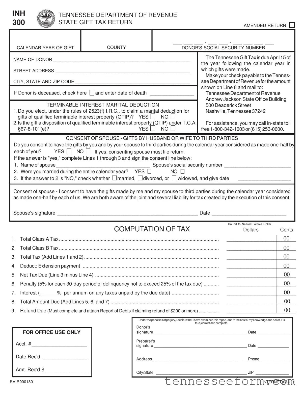 Get Tennessee Inh 300 Template in PDF