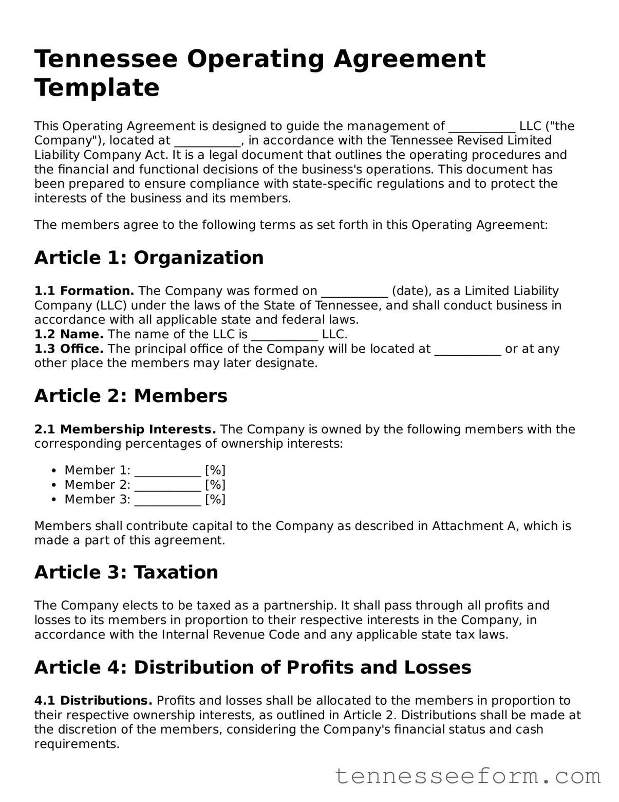 Tennessee Operating Agreement Document