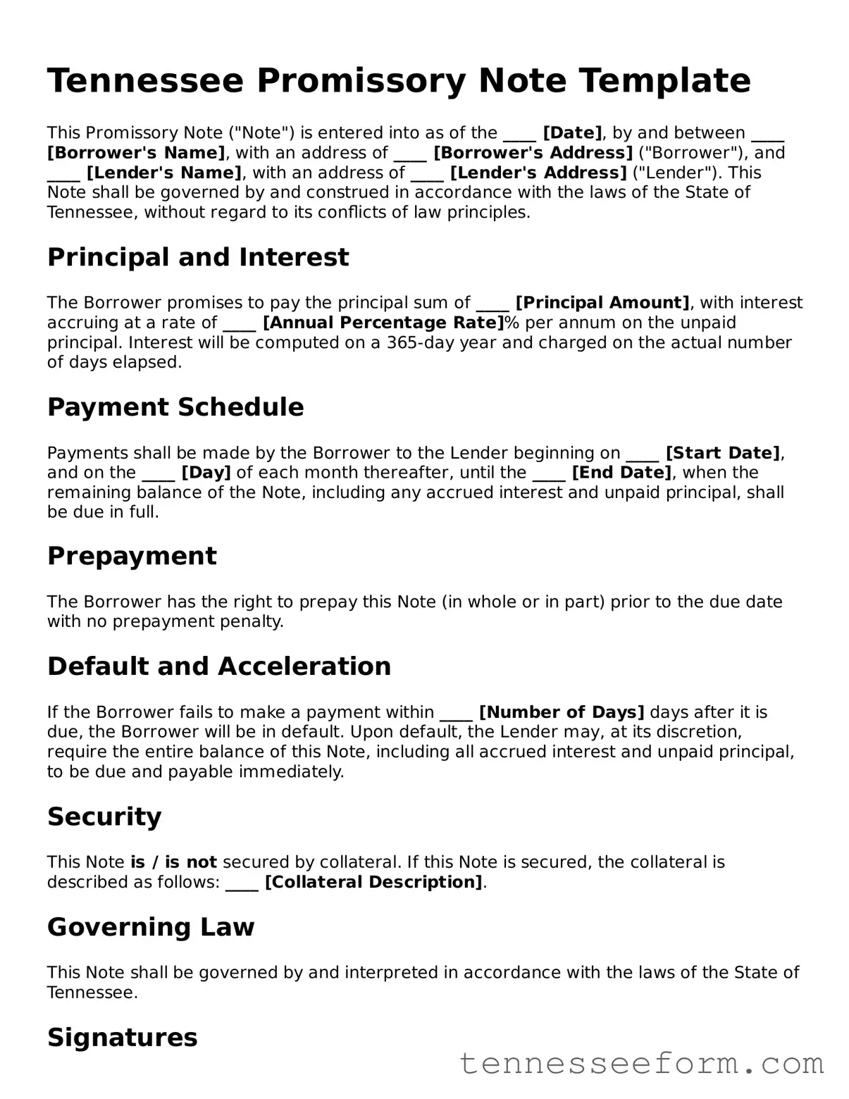 Tennessee Promissory Note Document