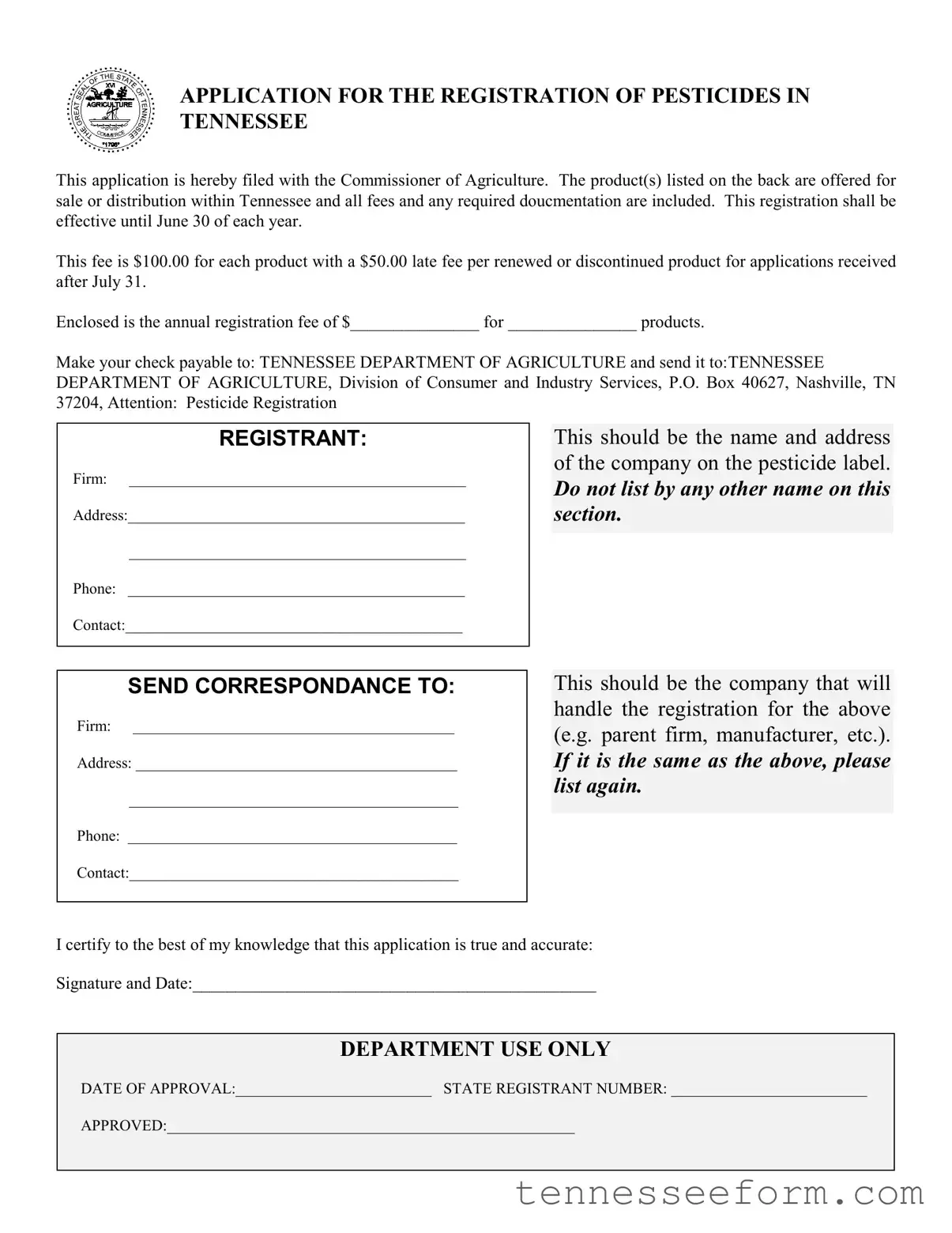 Get Tennessee Pesticides Template in PDF