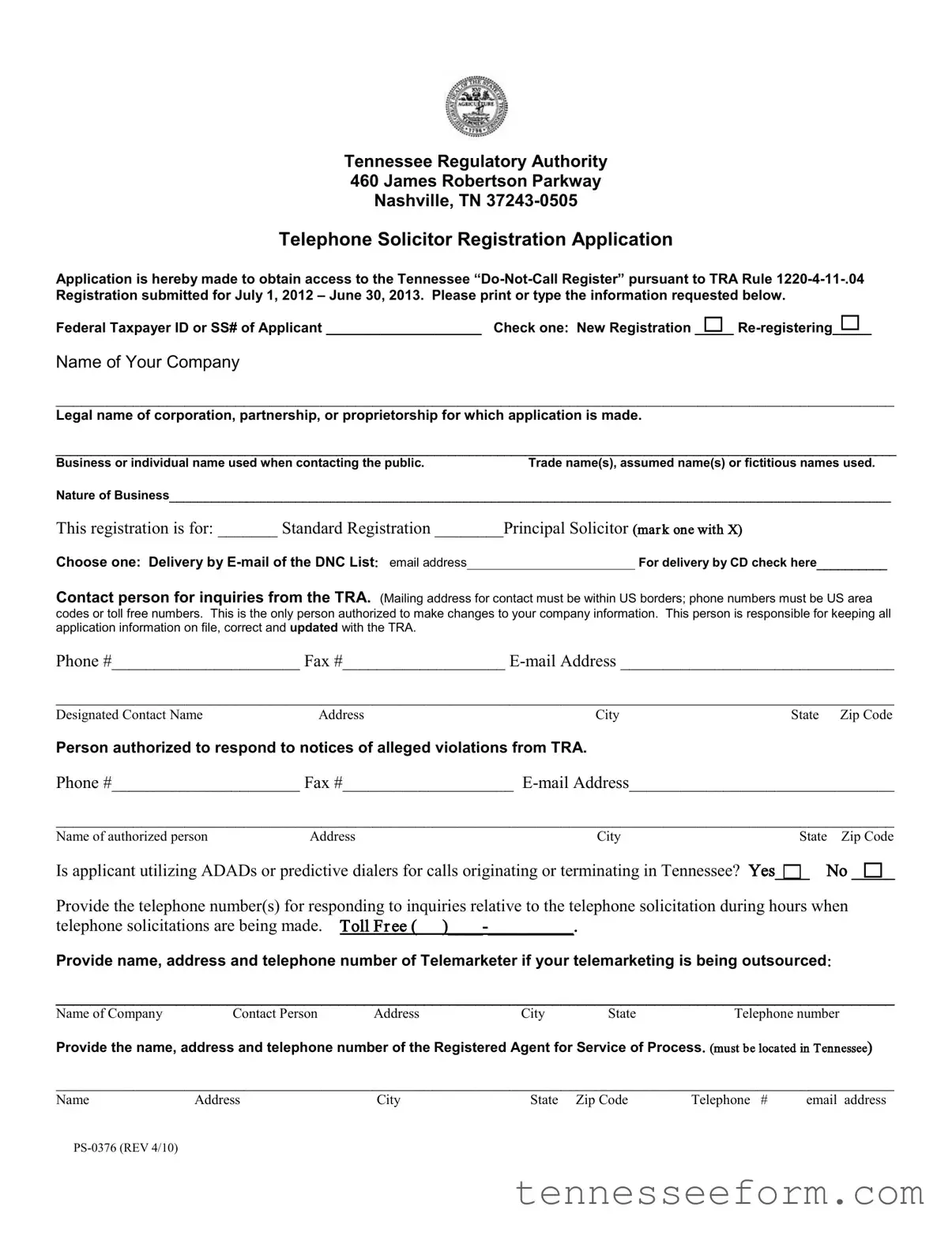 Get Tennessee Ps 0376 Template in PDF