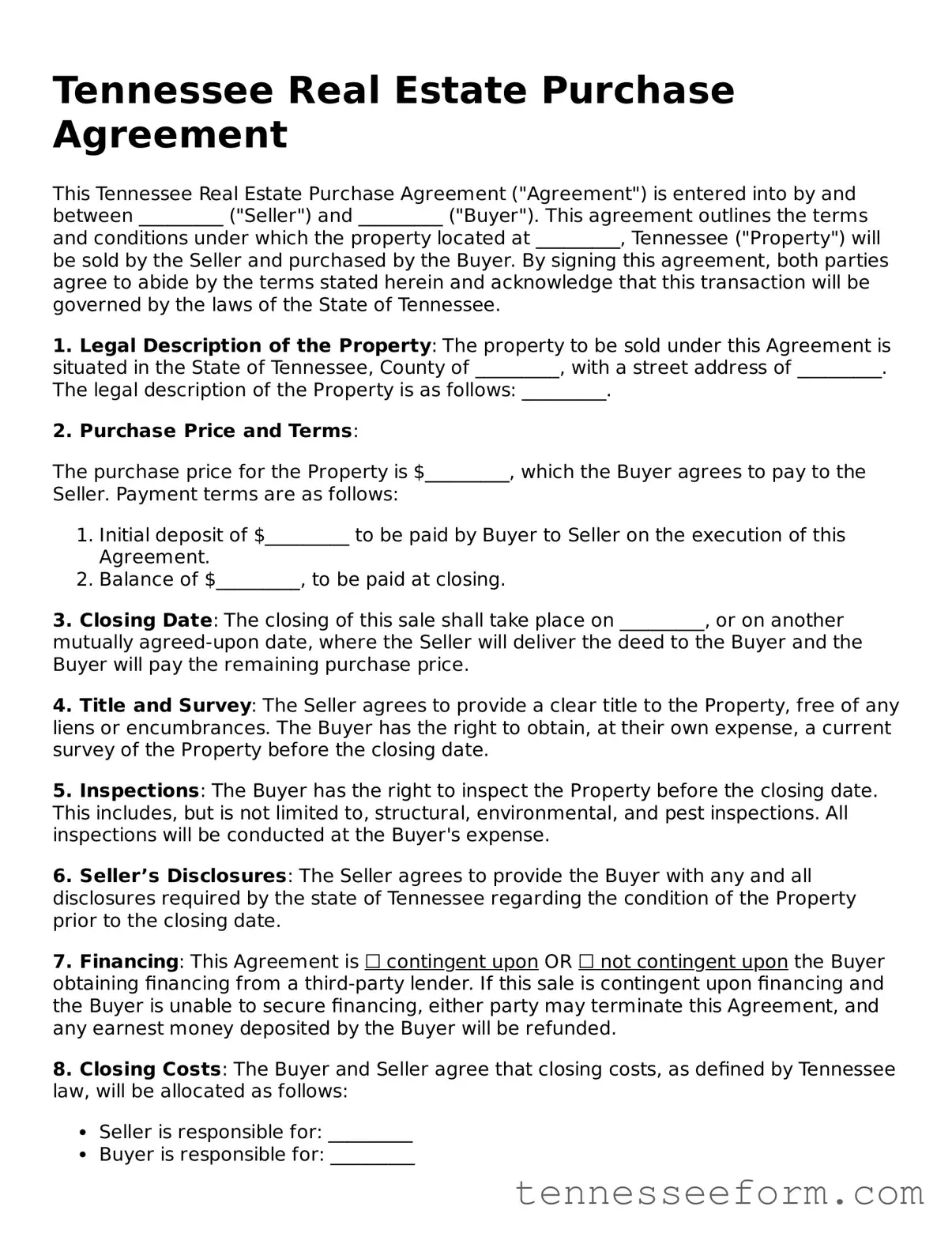 Tennessee Real Estate Purchase Agreement Document