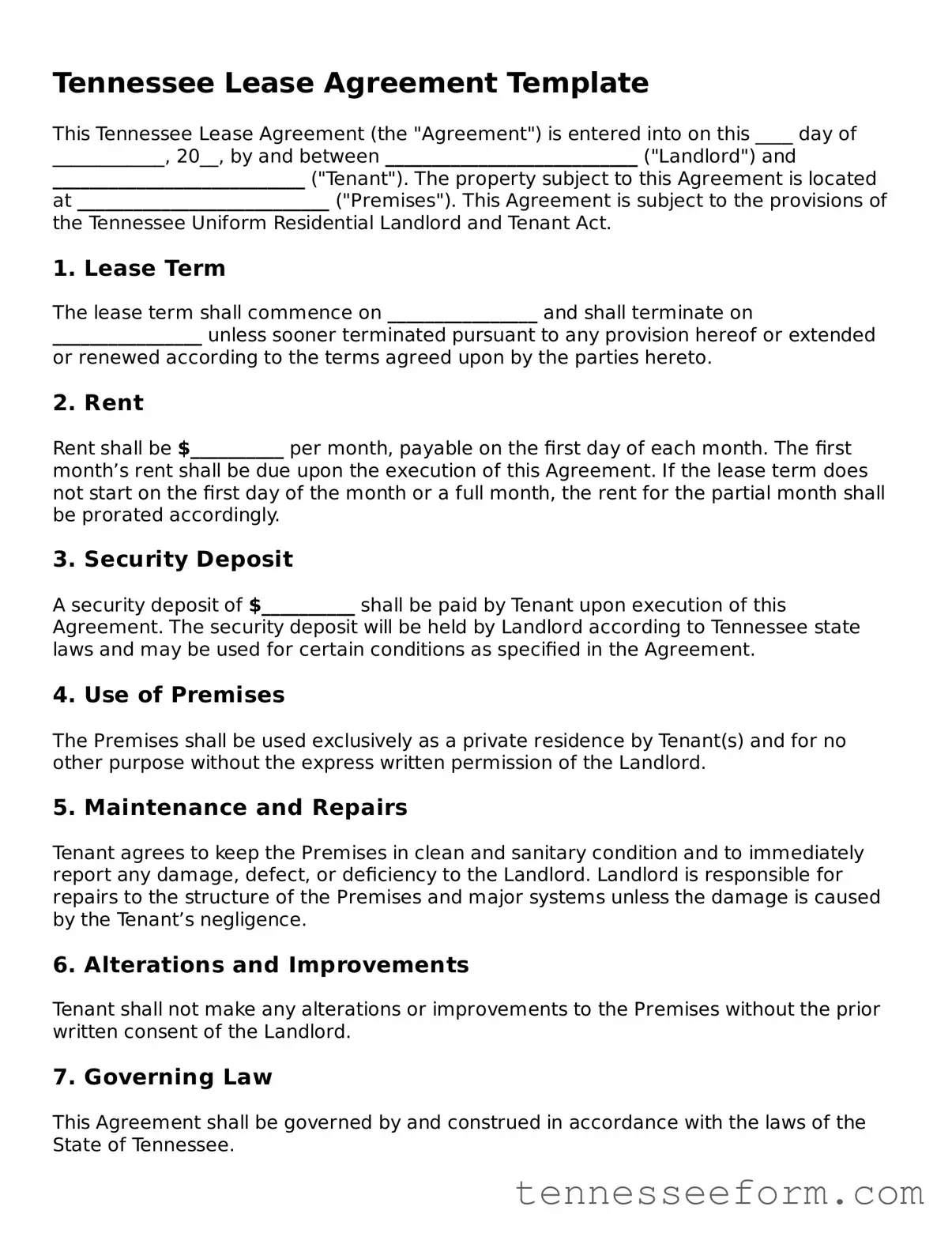 Tennessee Lease Agreement Document