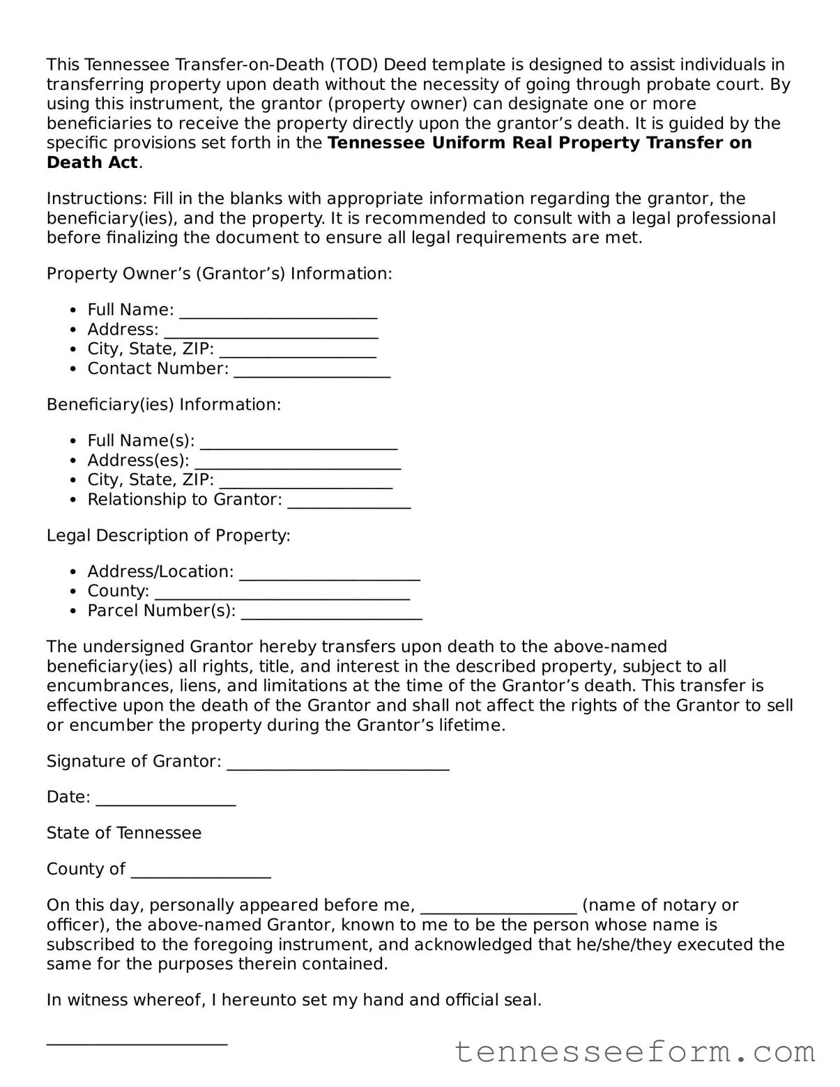 Tennessee Transfer-on-Death Deed Document