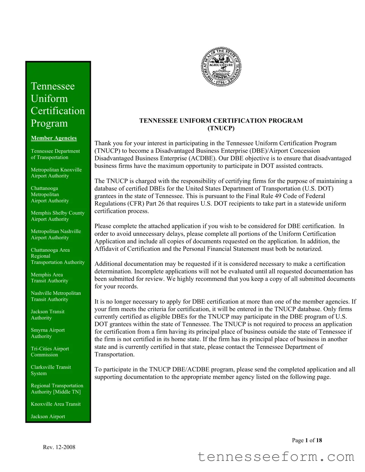 Get Tennessee Uniform Certification Template in PDF